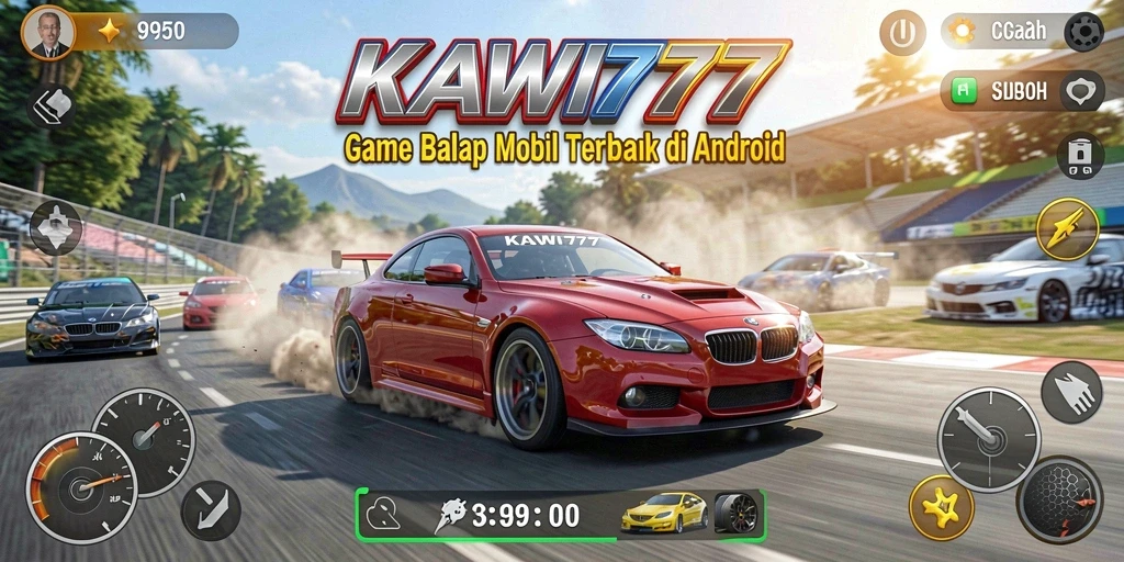 Gameplay seru KAWI777 menampilkan balapan mobil yang mendebarkan.