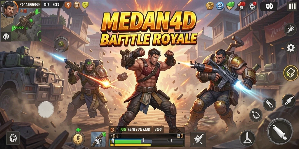Screenshot utama MEDAN4D menampilkan pertempuran seru dalam game Battle Royale.