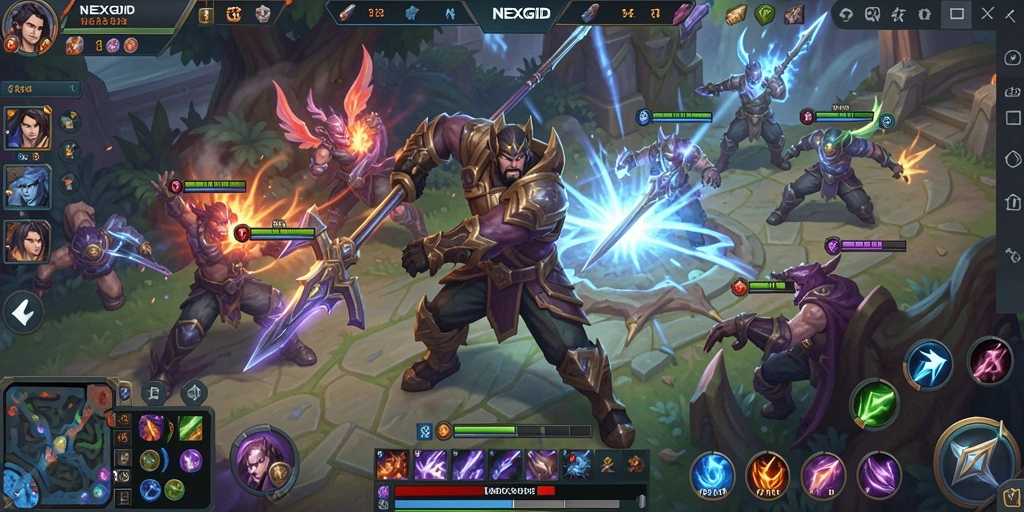 Screenshot gameplay NEXGID menampilkan aksi seru dalam pertempuran MOBA.