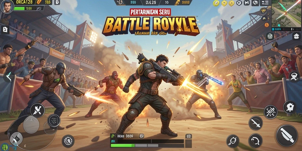 Tampilan gameplay seru dari ORCA128, dengan aksi Battle Royale yang mendebarkan.