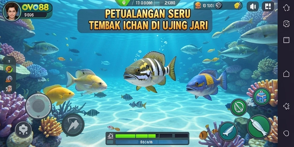 Screenshot gameplay OVO88 menampilkan aksi seru menembak ikan.