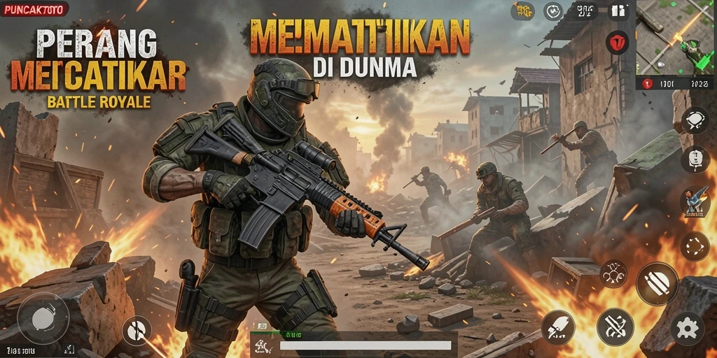 Screenshot gameplay PUNCAKTOTO menampilkan aksi seru dalam Battle Royale.