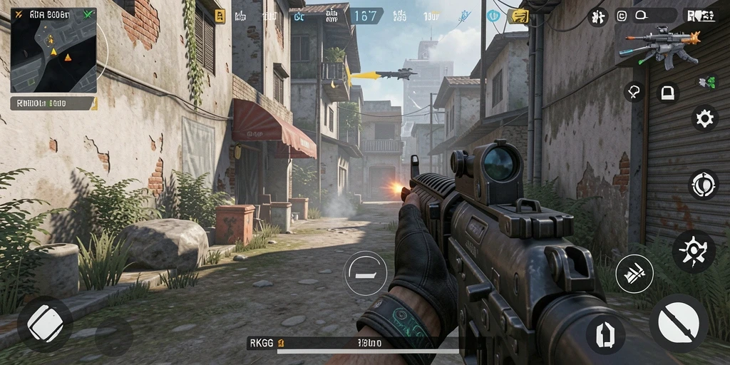 Tangkapan layar dari gameplay RKGG dengan aksi intens pejuang FPS.