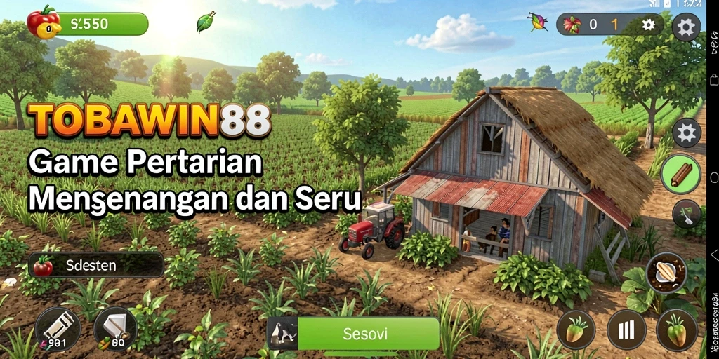 Screenshot utama TOBAWIN88 menampilkan kebun penuh tanaman hijau.