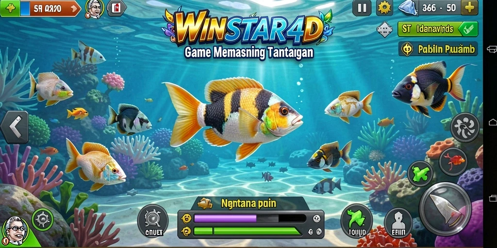 Screenshot gameplay WINSTAR4D menampilkan aksi memancing yang seru.